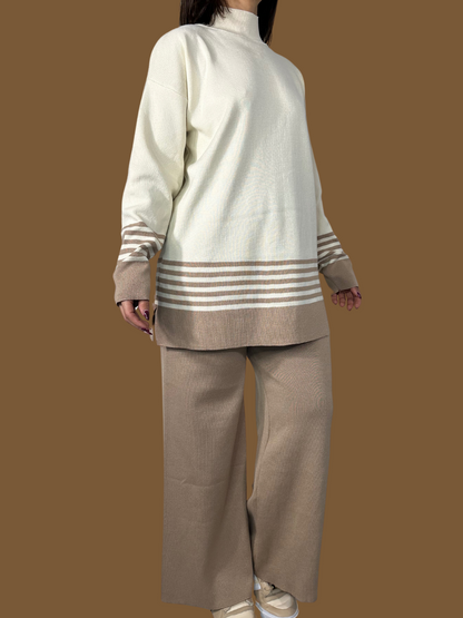 STRIPED TURTLENECK SWEATER AND PANTS SET