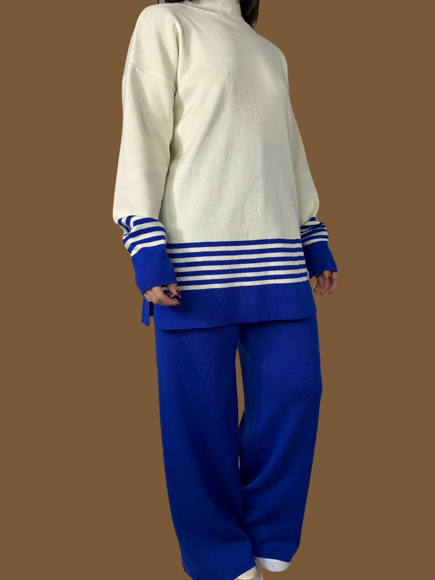 STRIPED TURTLENECK SWEATER AND PANTS SET