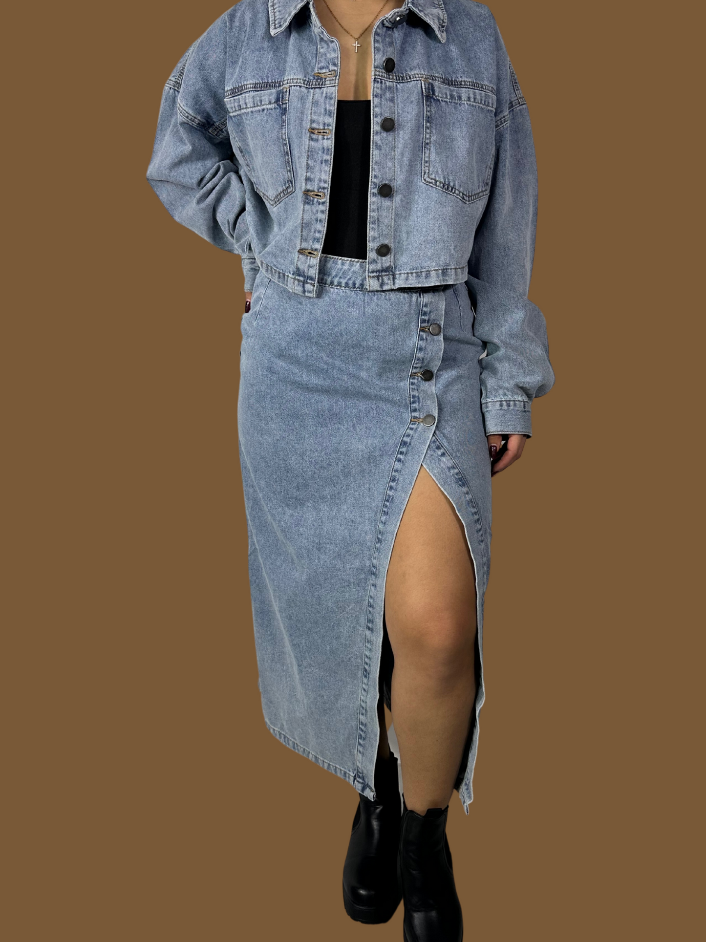 DENIM SKIRT AND JACKET SET