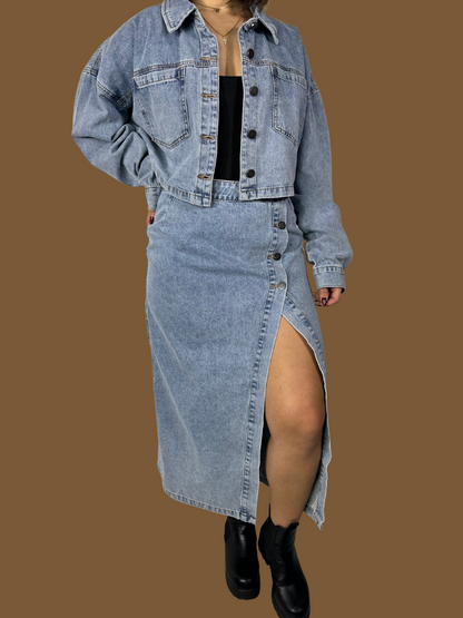 DENIM SKIRT AND JACKET SET