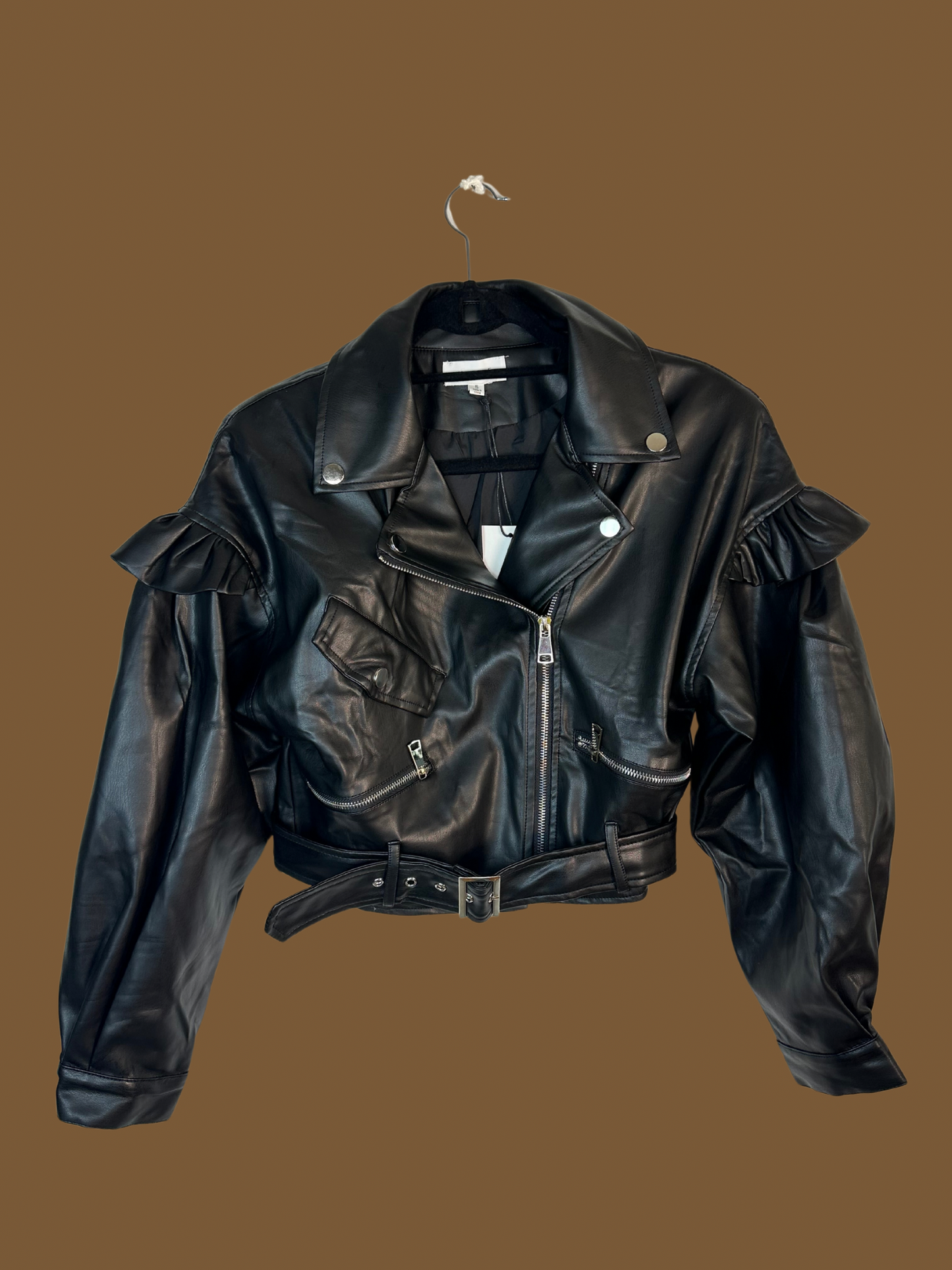 FAUX LEATHER PUFF SLEEVE JACKET