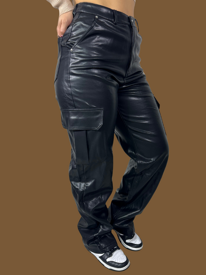 PU LEATHER CARGO PANTS