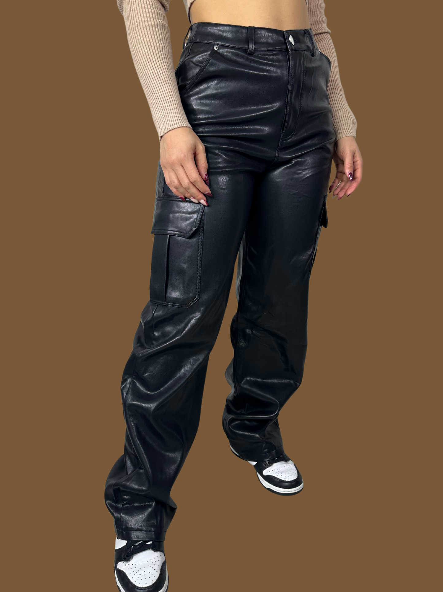 PU LEATHER CARGO PANTS