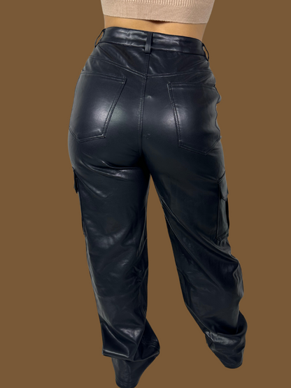 PU LEATHER CARGO PANTS