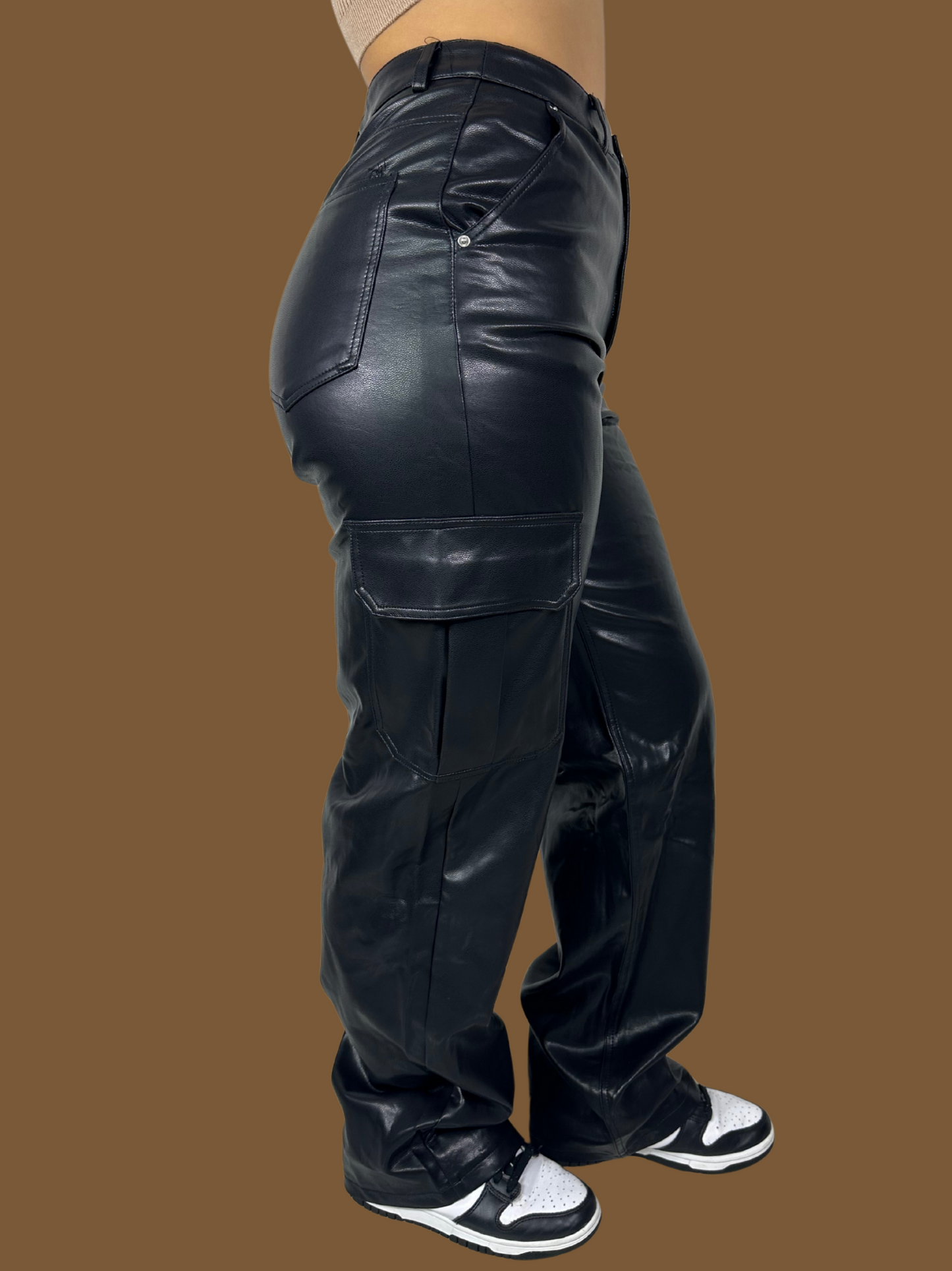 PU LEATHER CARGO PANTS