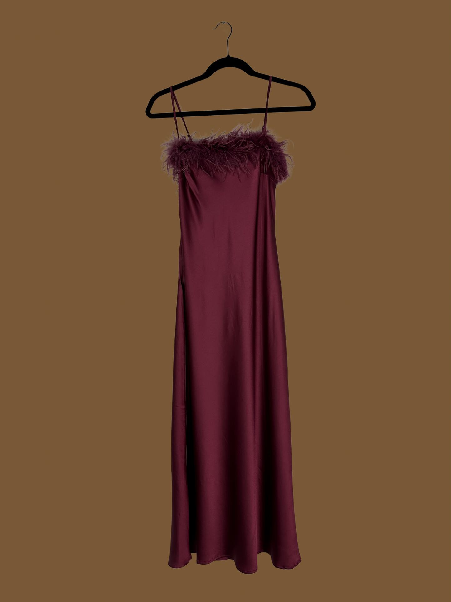 SATIN FUR MIDI DRESS